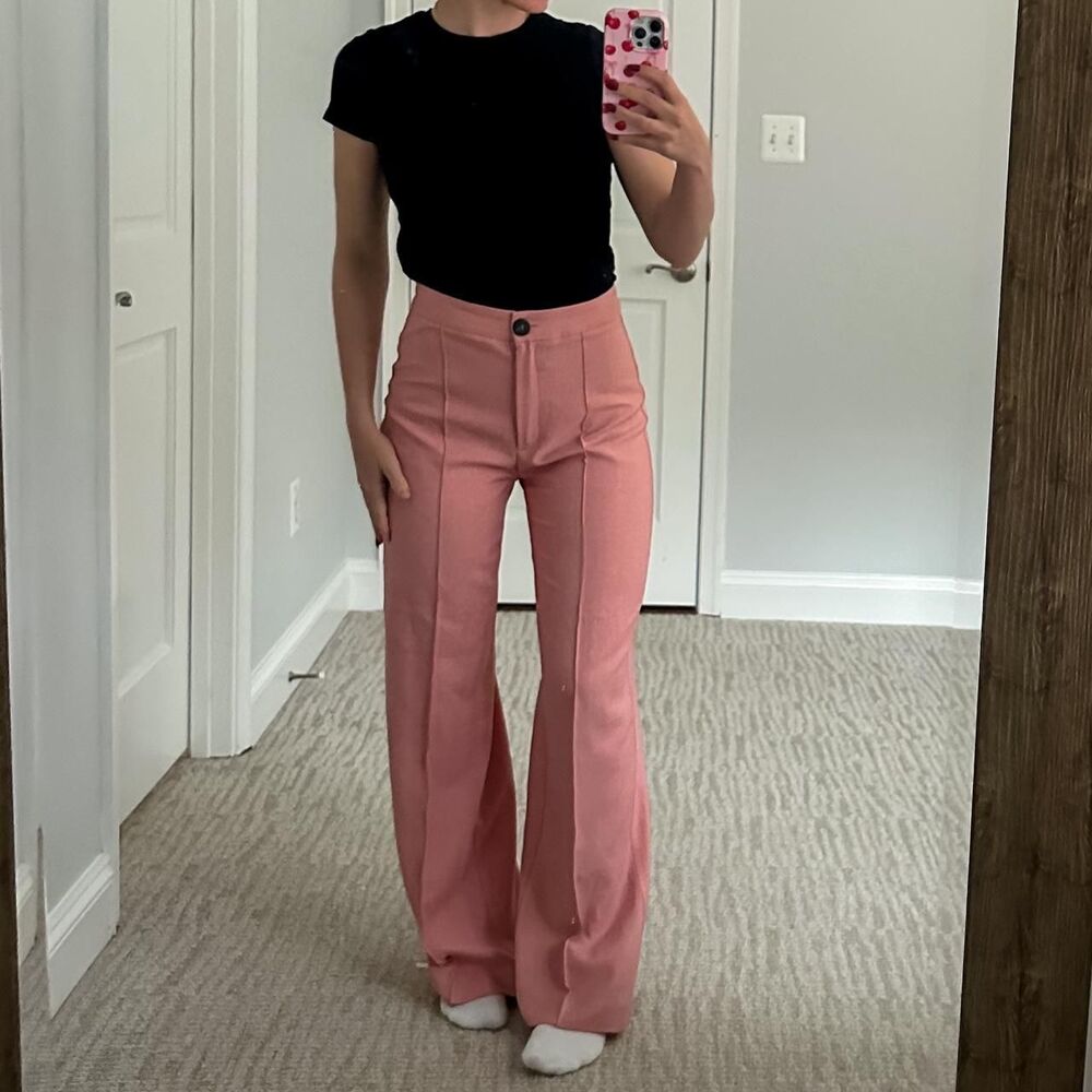 Bershka Women's Pink Light Red Trousers